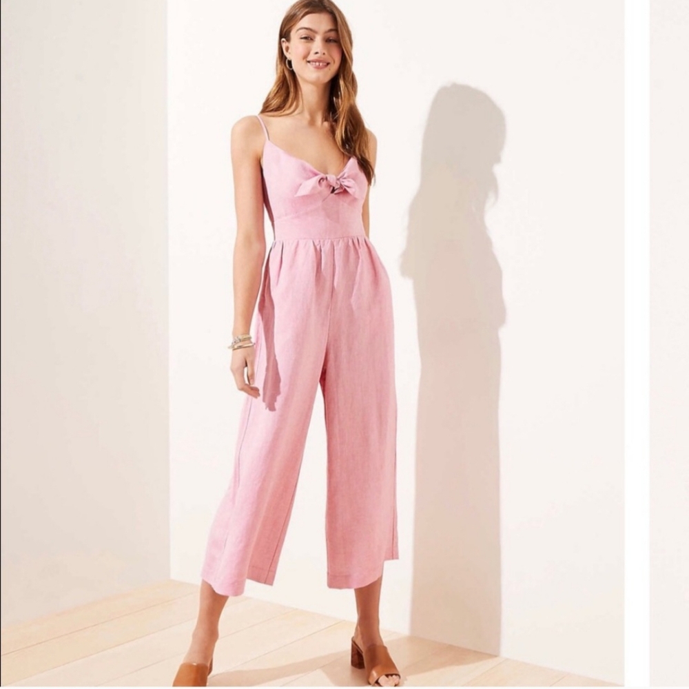 LOFT Pink Bow-Front Jumpsuit